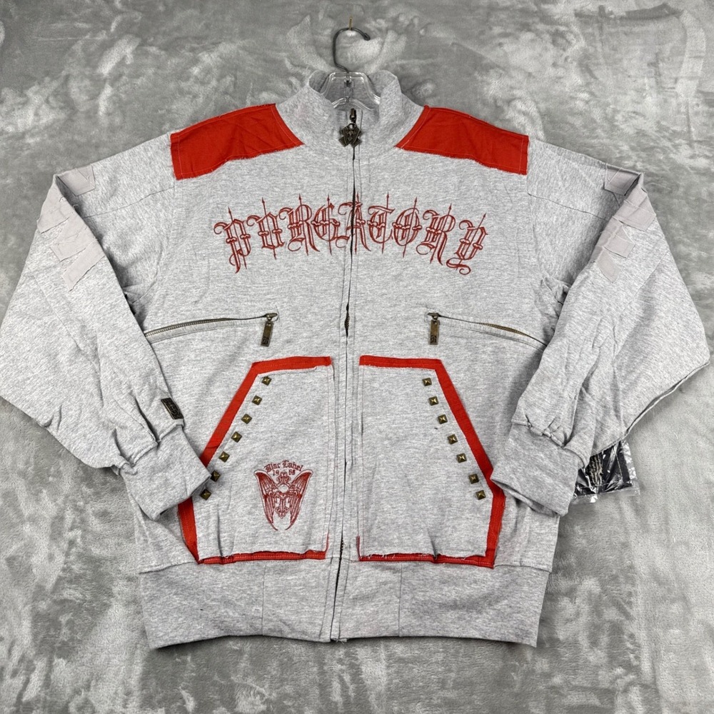 Blac Label Premium Purgatory Zip Up Jacket Gray Red Studded Gothic Mens L NWT